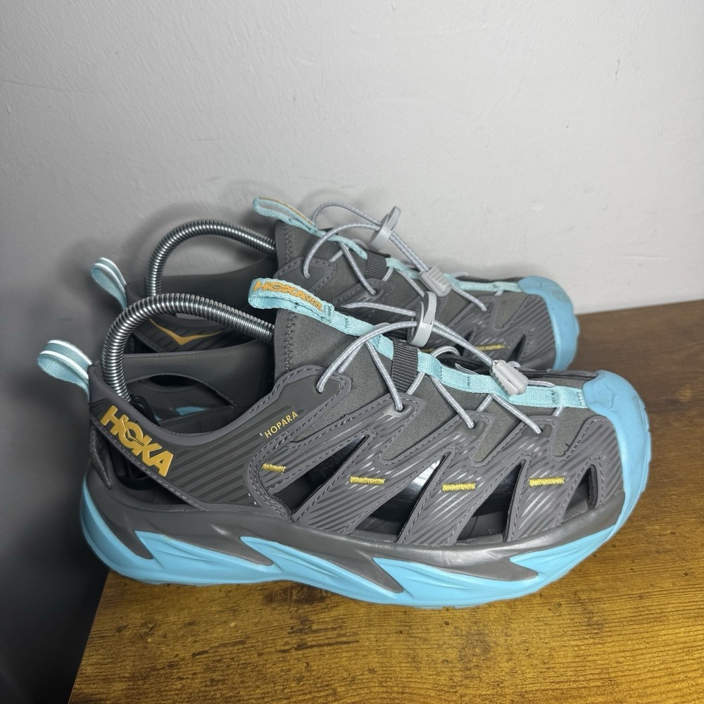 Hoka One One Hopara Sandals Women's Size 9.5 Grey Blue Lace Lock Water Shoes